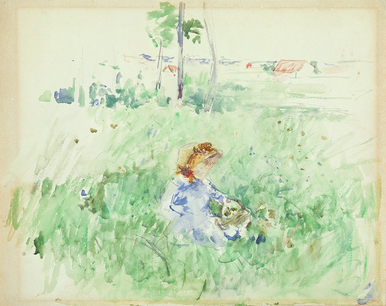Mladá dívka sedící na trávníku, 1882 od Berthe Morisot