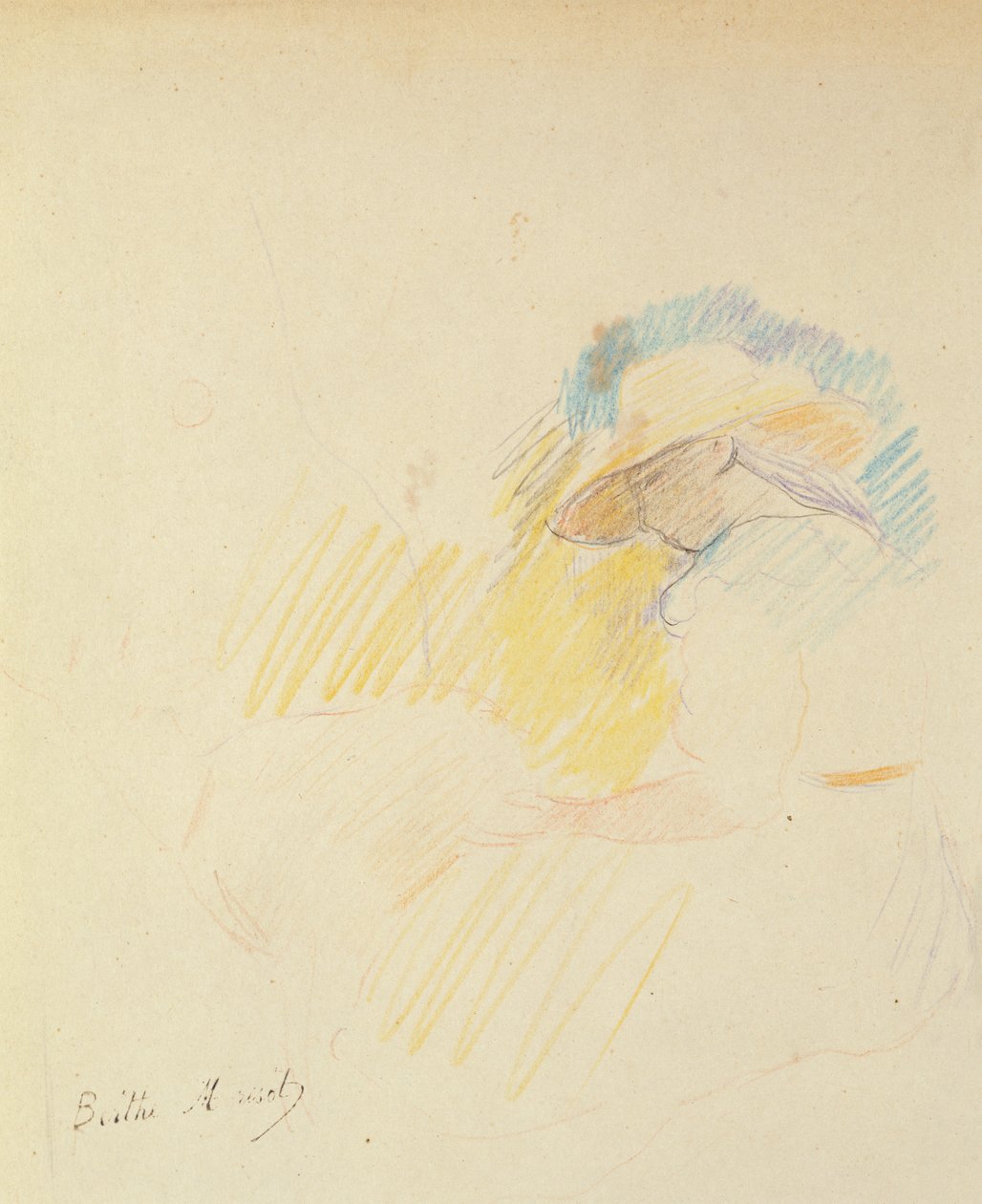 Mladá dívka sedící v zahradě, 1887 (barevná tužka na papíře) od Berthe Morisot