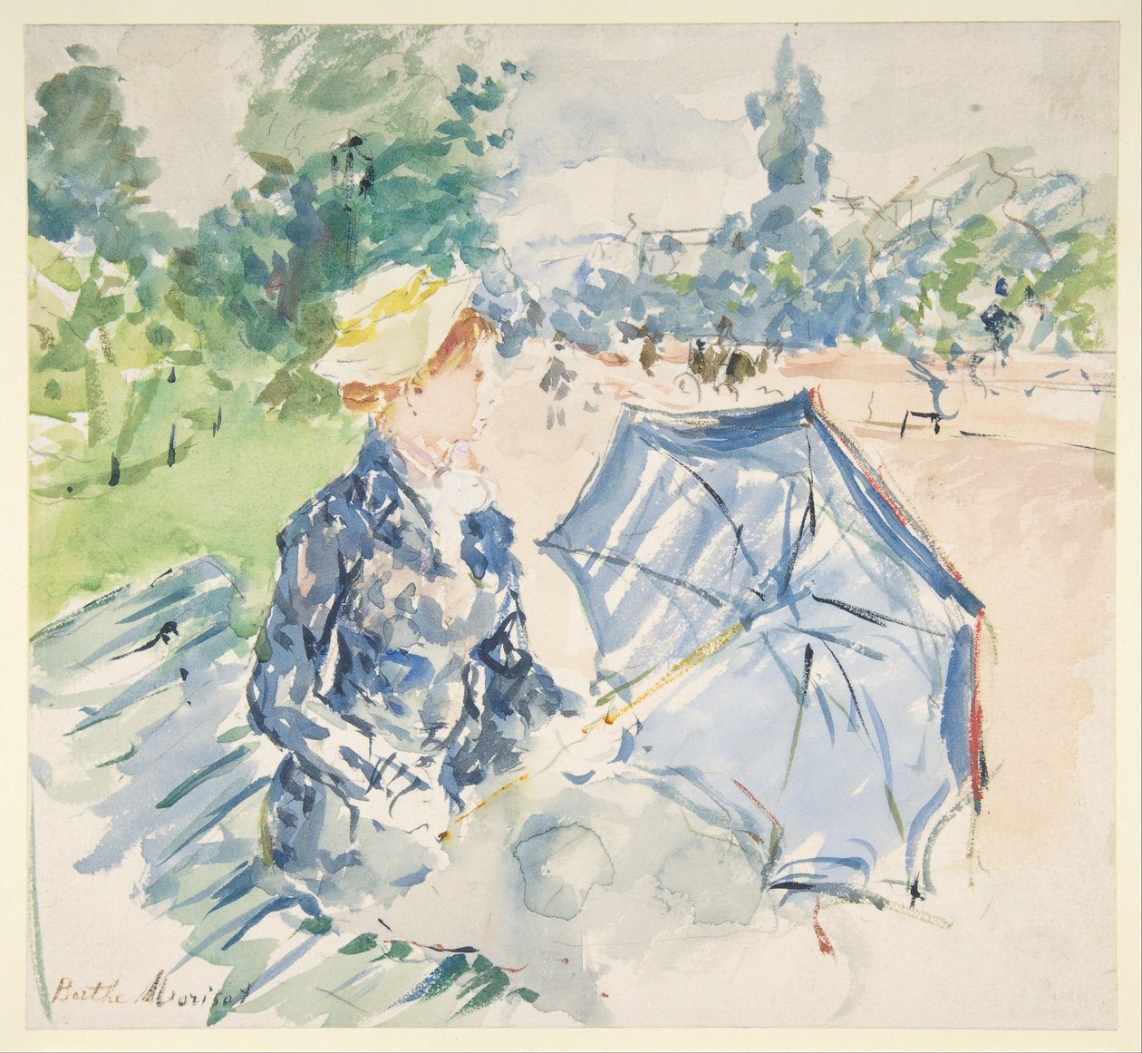 Žena sedící na lavičce na Avenue du Bois od Berthe Morisot