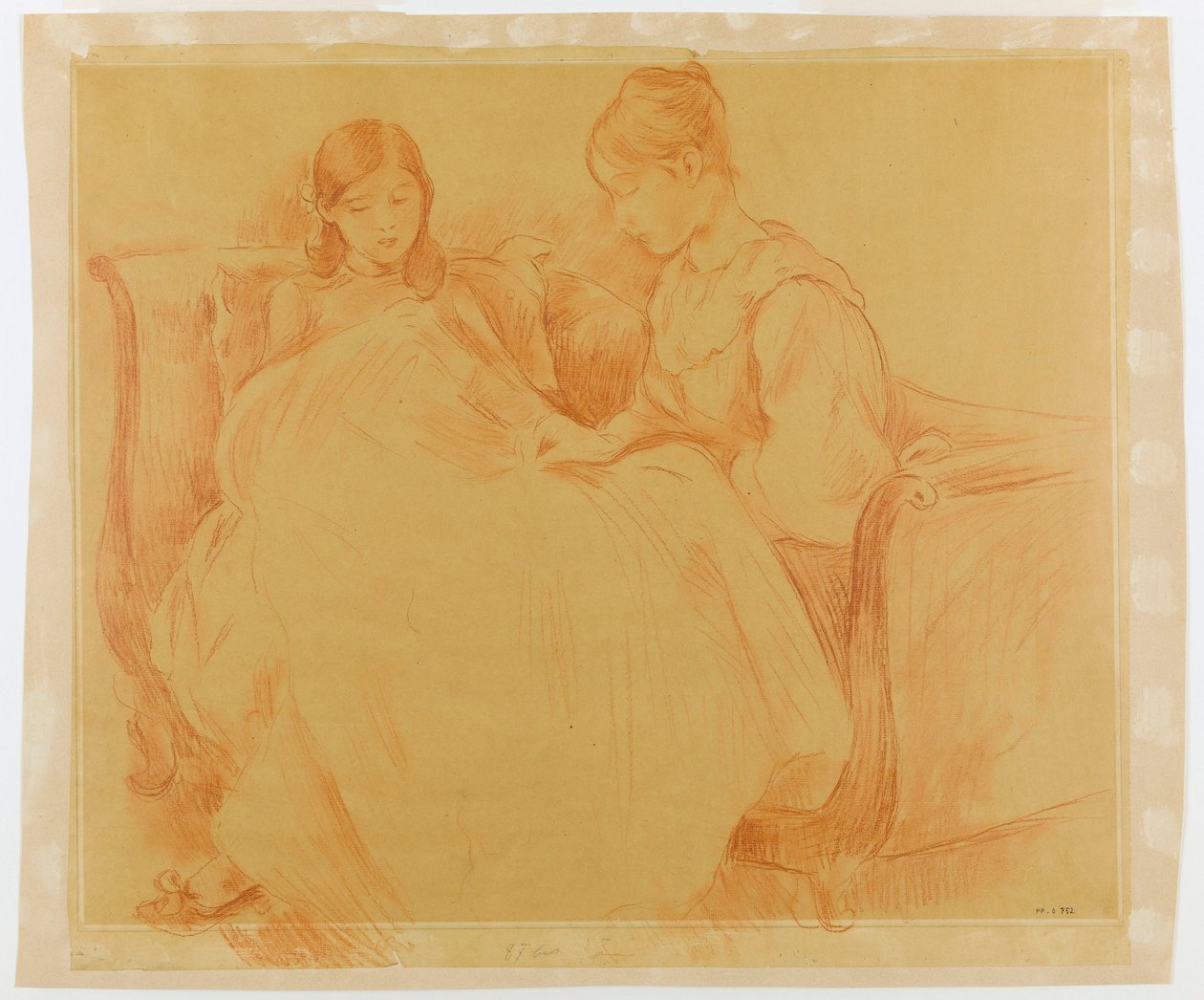 Studie mladých dívek šijících od Berthe Morisot