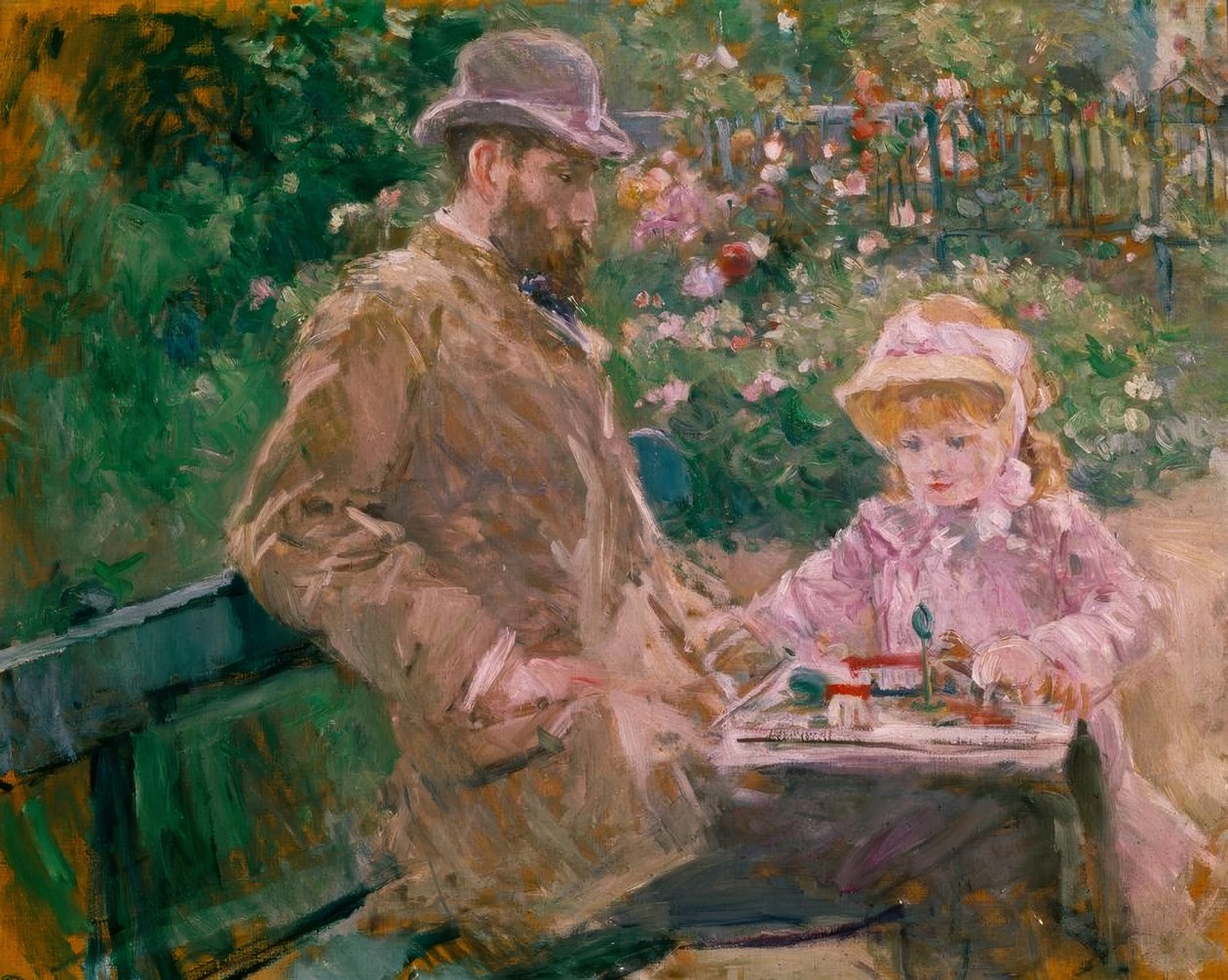 Eugene Manet a jeho dcera v zahradě Bougival od Berthe Morisot