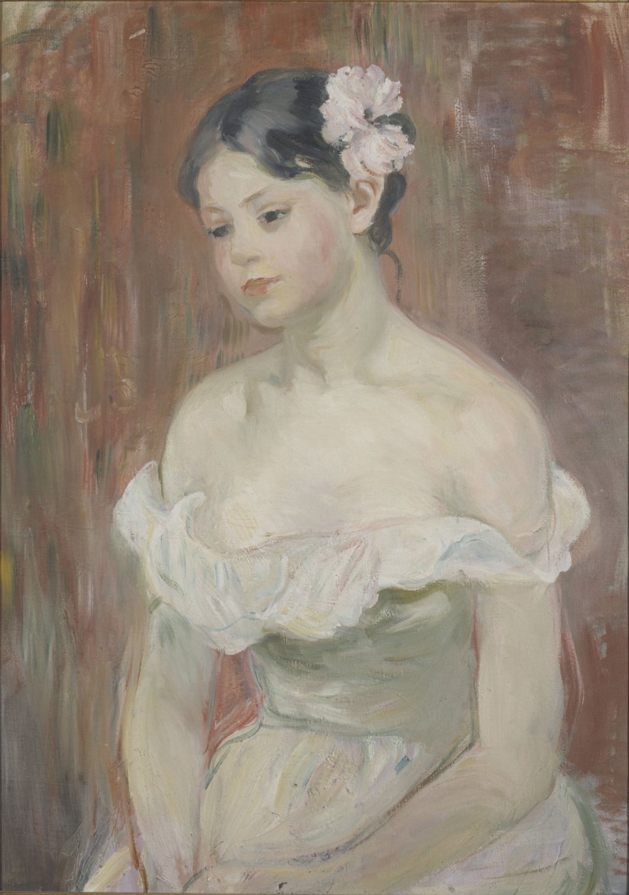 Dívka s dekoltem Květina ve vlasech od Berthe Morisot