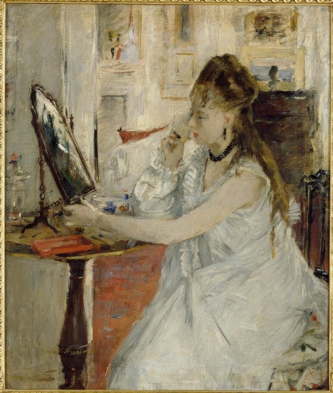 Jeune femme se poudrant (mladá žena, která se pudruje) od Berthe Morisot