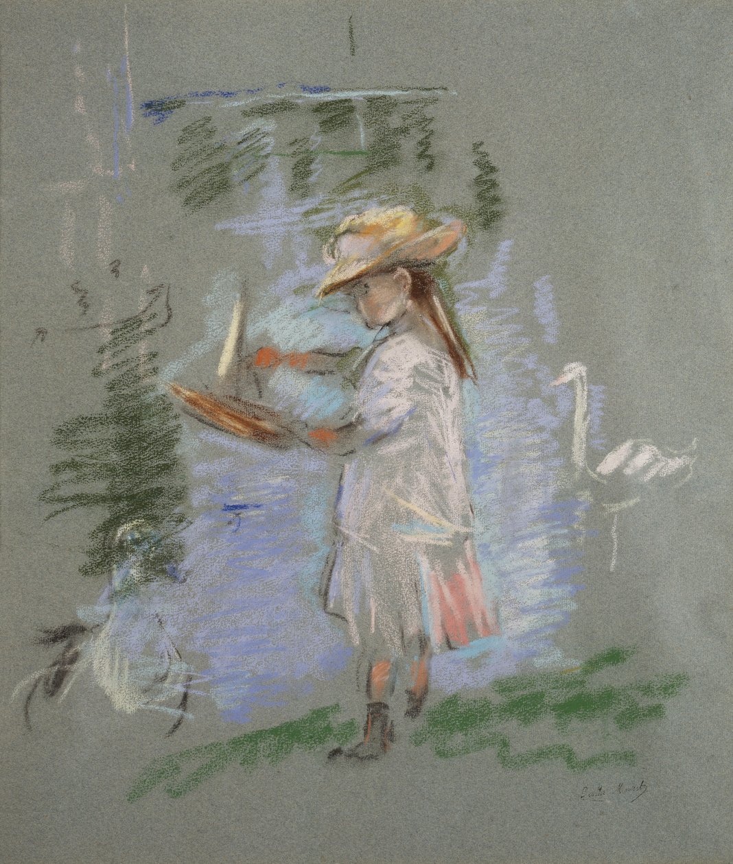 Julie v růžovém u jezera od Berthe Morisot