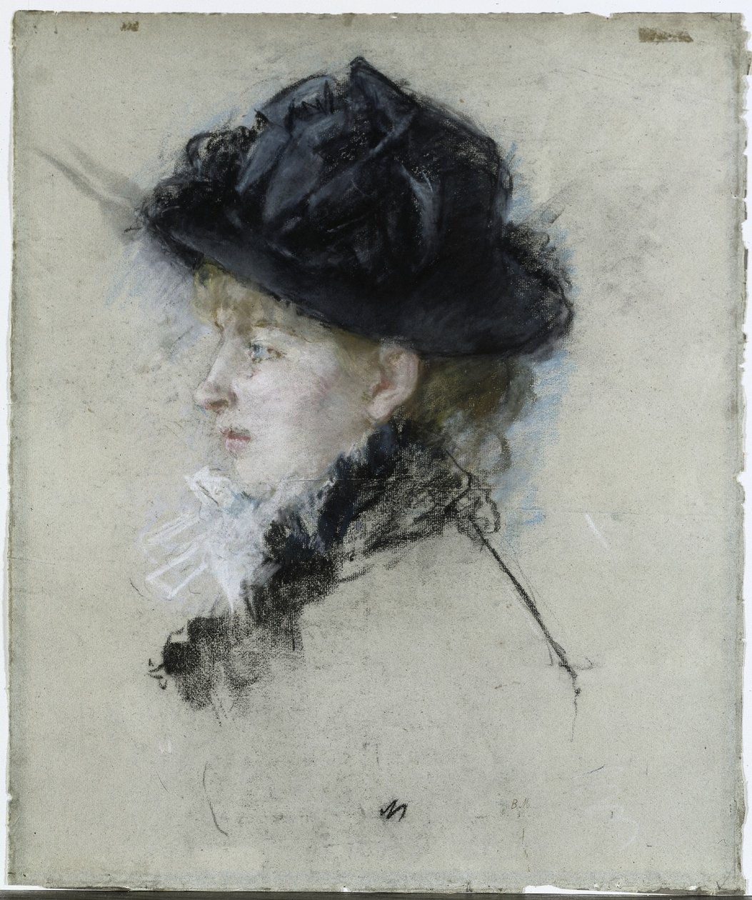 Mademoiselle Louise Riesenerová v klobouku od Berthe Morisot
