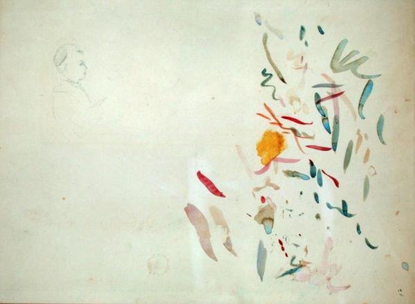 Náčrt hlavy ženy a barevné linie, možná ze skicáku, 1887 (wc a tužka na papíře) od Berthe Morisot