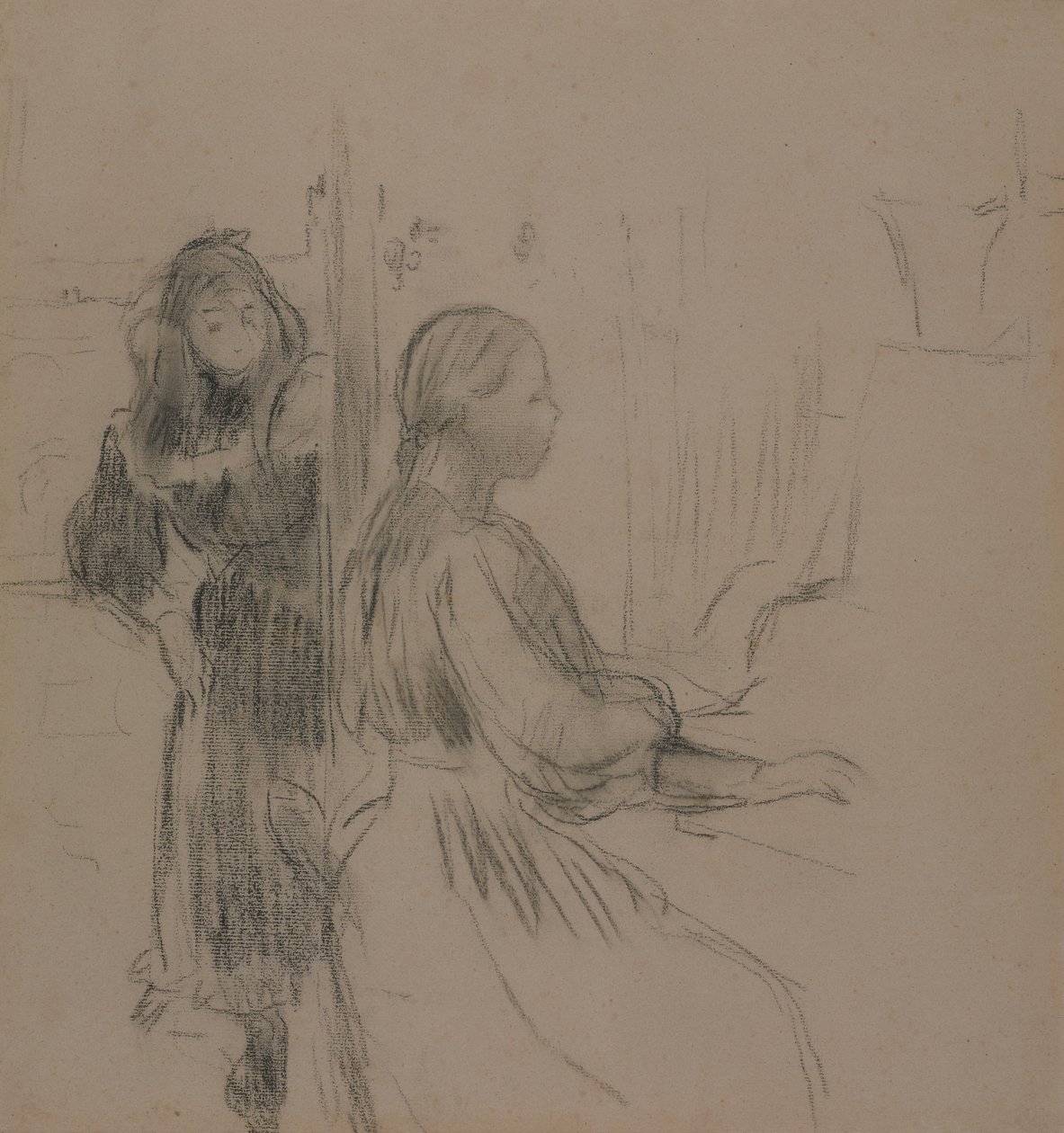 Studie pro La Musique, 1893 (uhl na položený papír) od Berthe Morisot