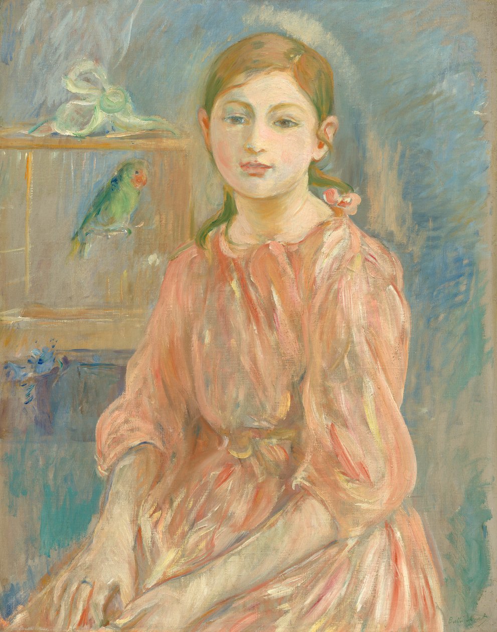 Umělcova dcera s andulkou, 1890 od Berthe Morisot