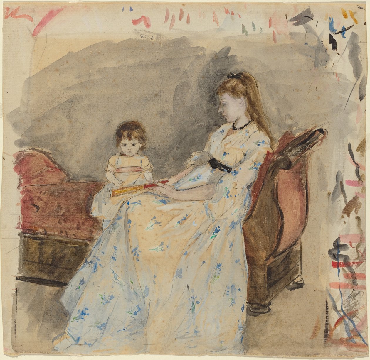 Umělcova sestra Edma se svou dcerou Jeanne, 1872. od Berthe Morisot