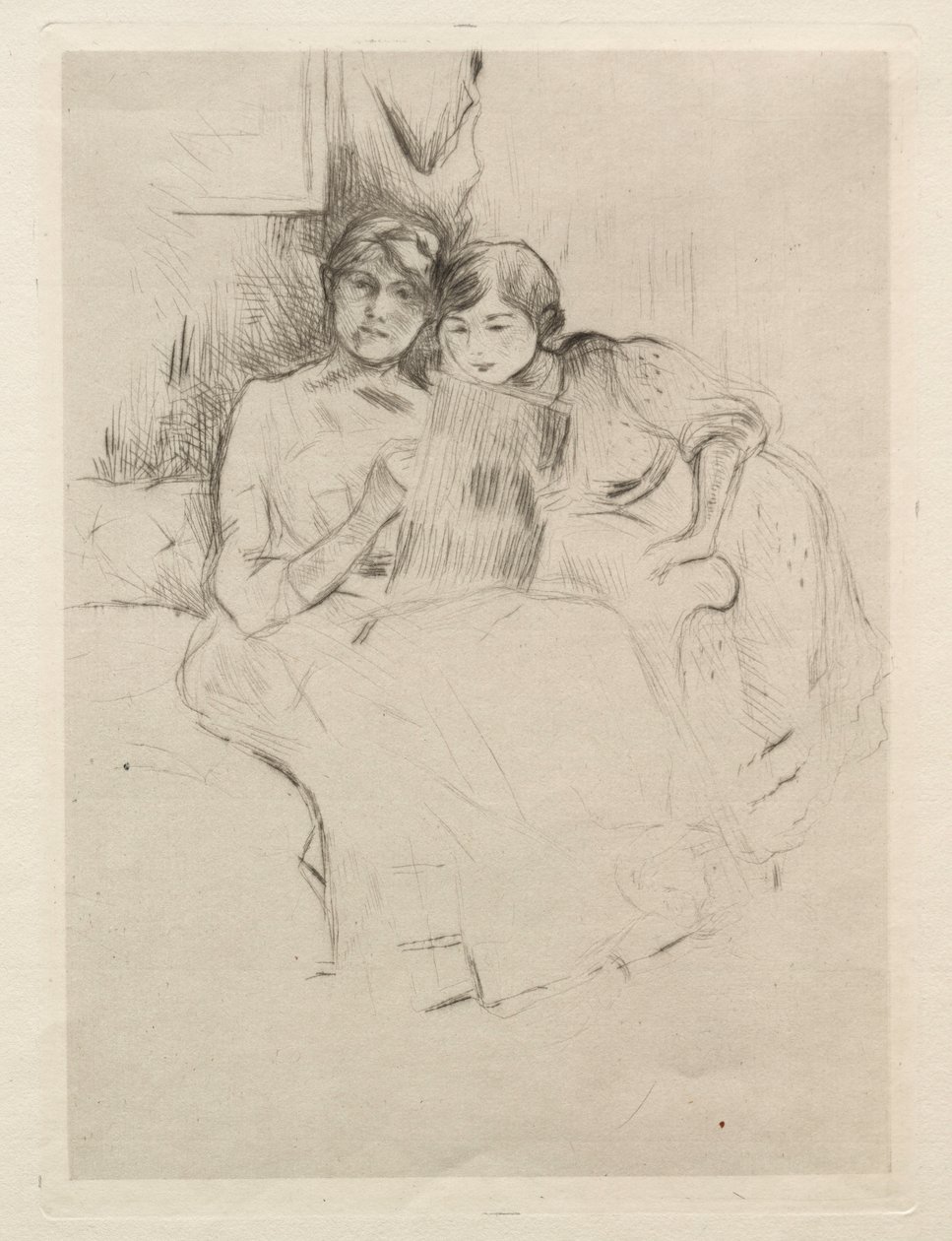 Lekce kreslení (Berthe Morisot kreslí se svou dcerou) od Berthe Morisot