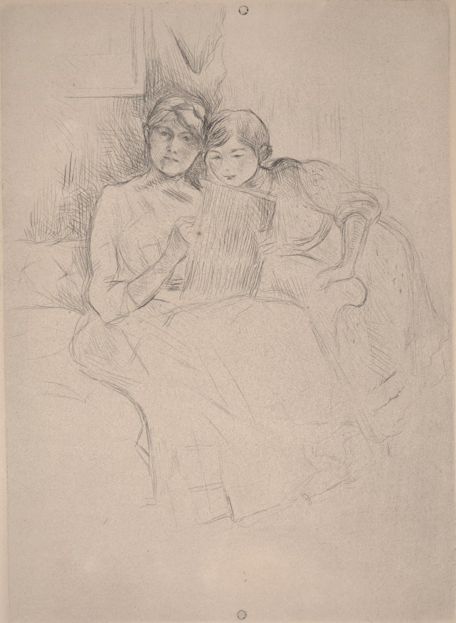 Lekce kreslení - Berthe Morisot kreslí se svou dcerou, kolem 1889-90 (suchá jehla) od Berthe Morisot