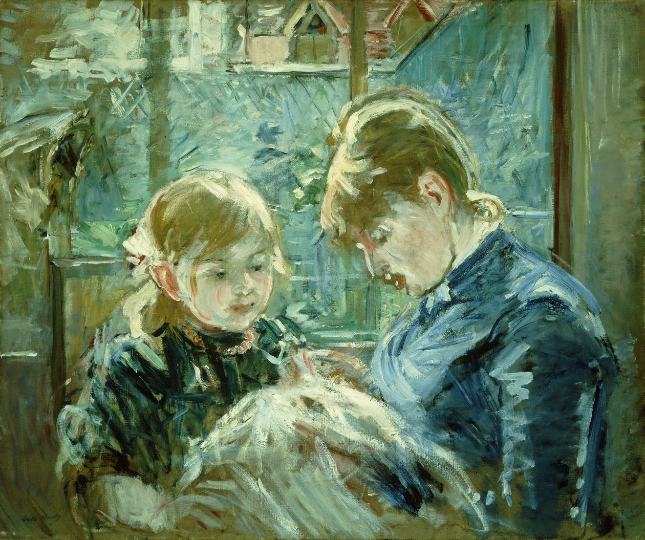 Lekce krejčovství; Le Lecon de Couture, 1884 od Berthe Morisot
