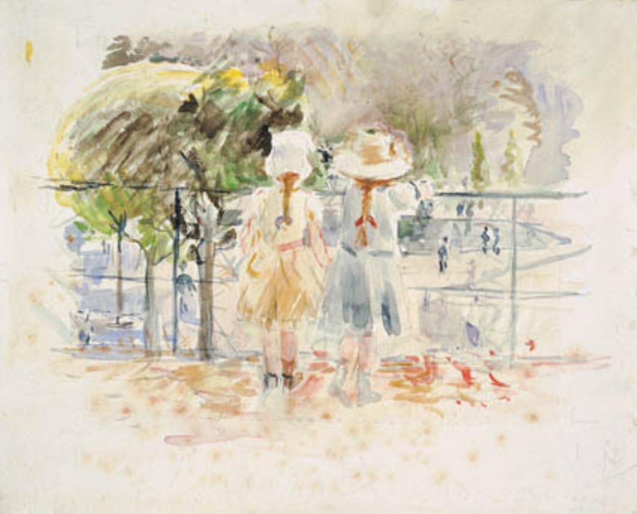 Dvě malé holčičky na balustrádě u jezera v Jardin des Tuileries v Paříži od Berthe Morisot