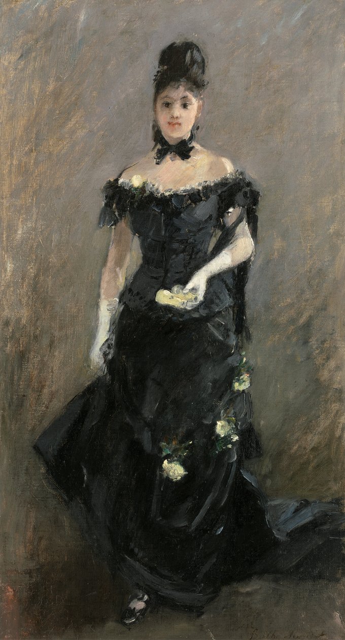 Žena v černém aneb Před divadlem, 1875 od Berthe Morisot