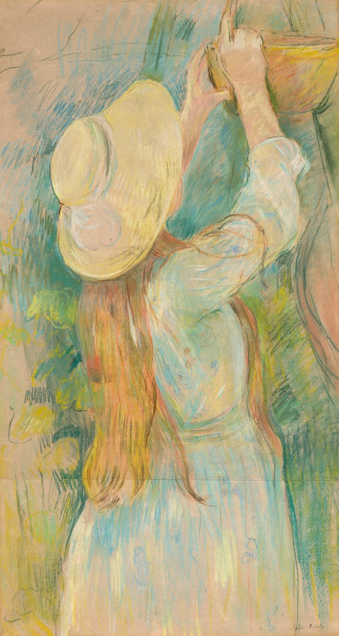 Mladá dívka drží košík od Berthe Morisot
