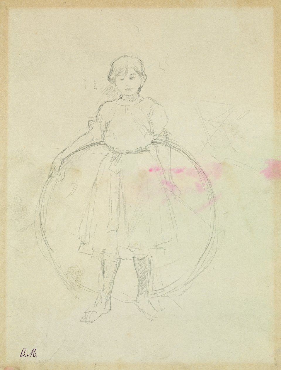 Mladá dívka s obručí, 1888 (grafit na papíře) od Berthe Morisot