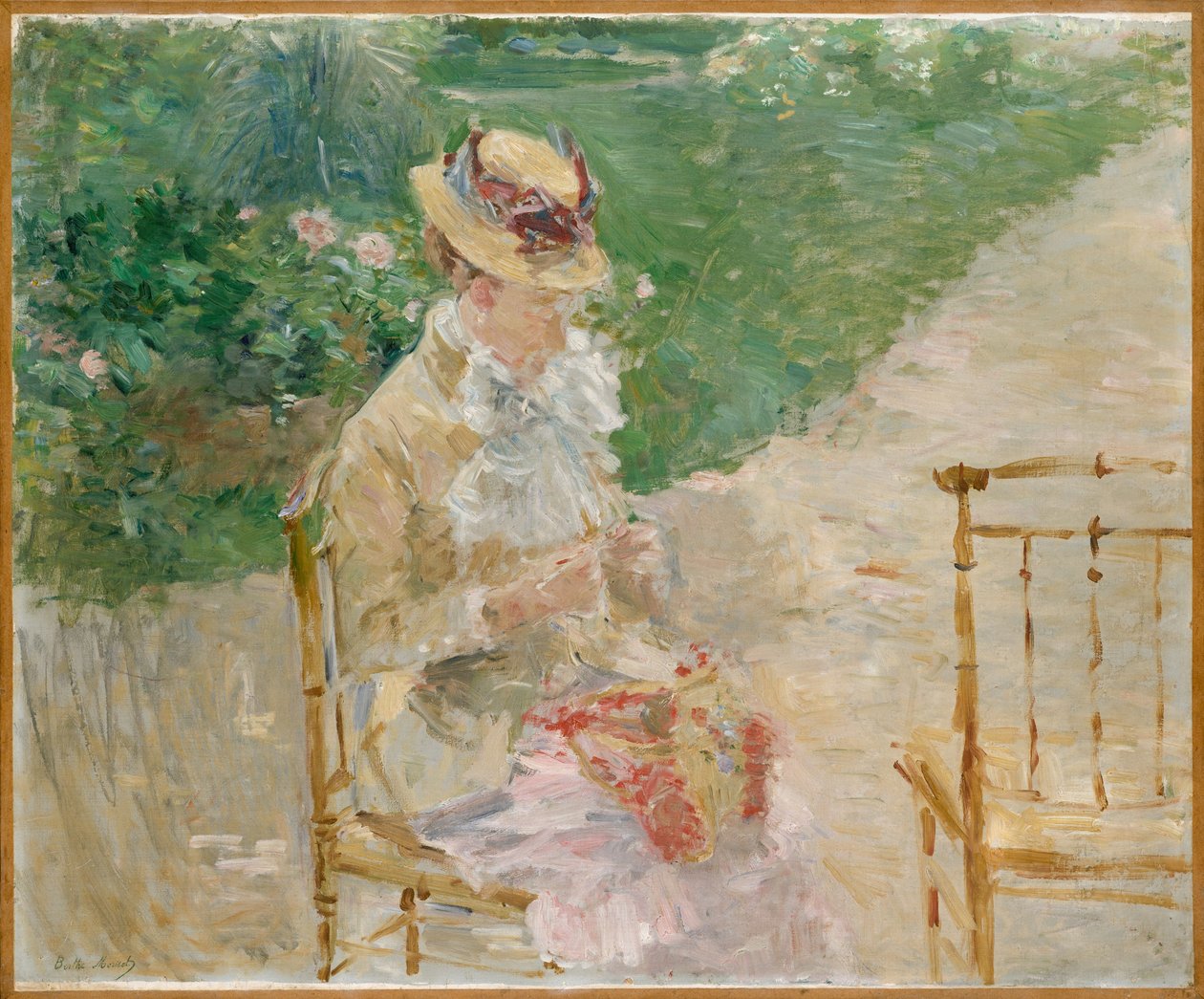 Young Woman Knitting, cca 1883 (olej na plátně) od Berthe Morisot