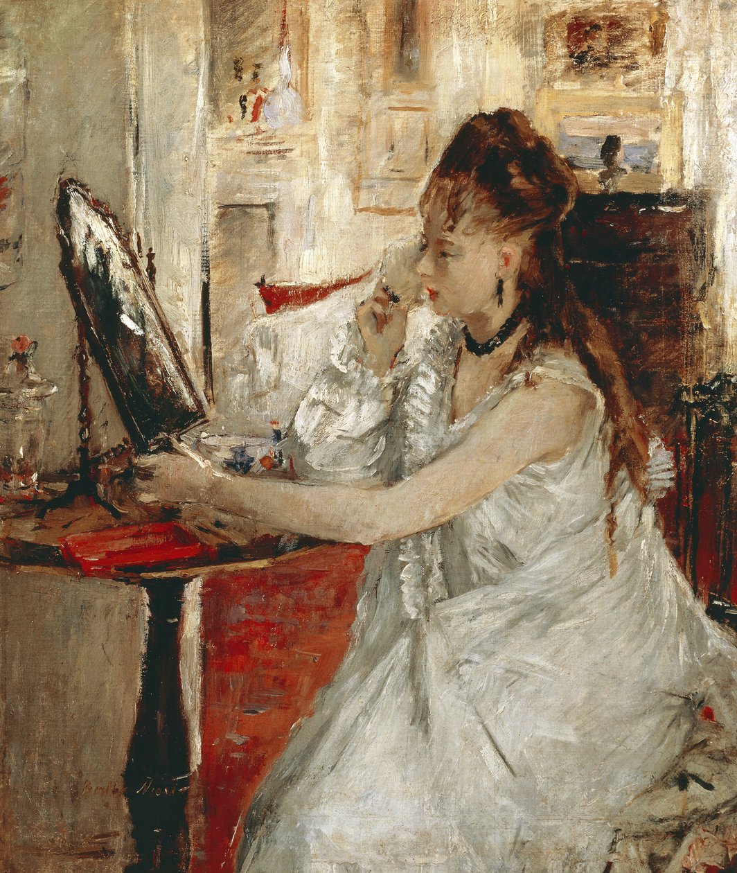 Mladá žena, která si pudruje obličej (olej na plátně od Berthe Morisot