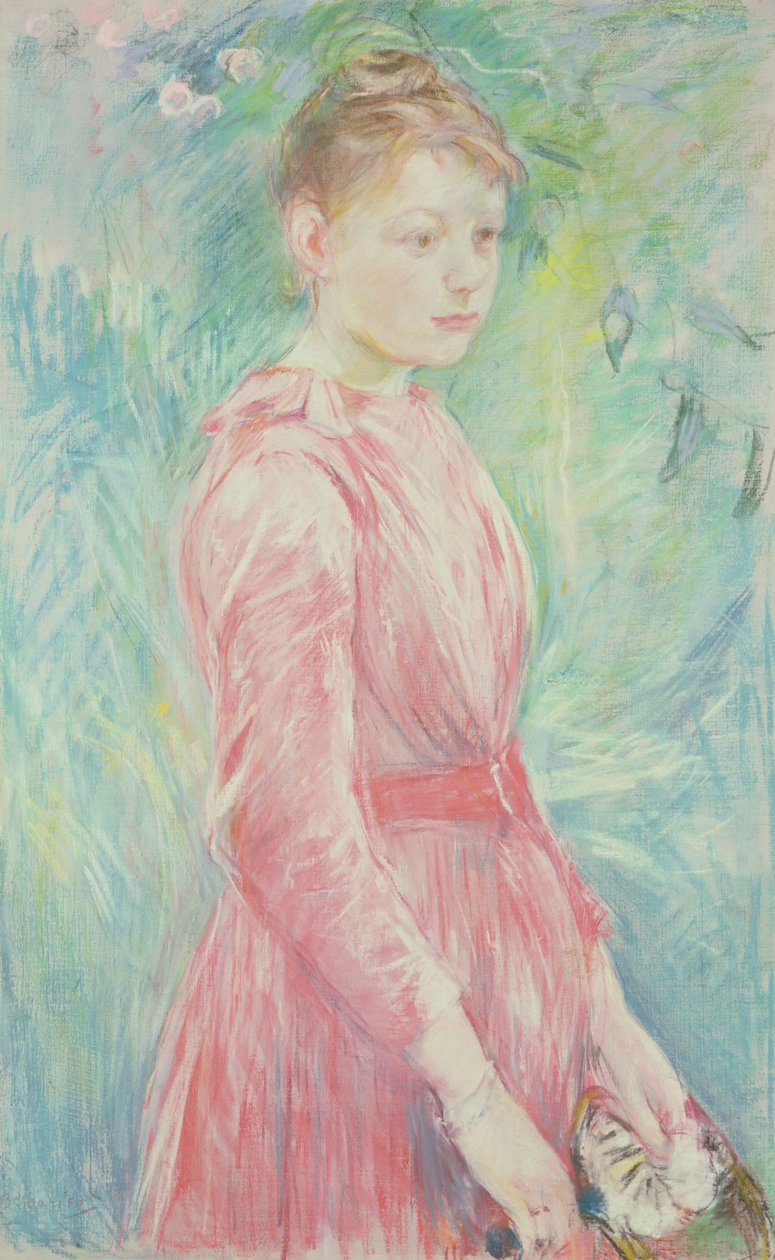 Mladá dívka v růžových šatech (pastel na papíře) od Berthe Morisot