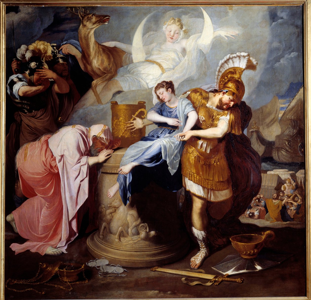 Oběť Ifigenie Král Agamemnon obětuje svou dceru, aby uklidnil Artemisin hněv. Obraz Bertholet Flemalle (1614-1675) 17. století Sun. 1,6x1,63m od Bertholet Flemalle