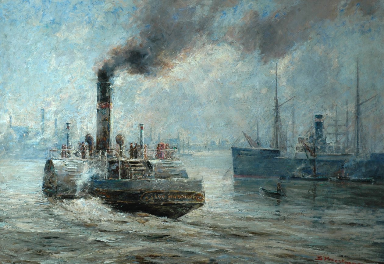 Mlhavý den na řece Rochester od Bertram Priestman
