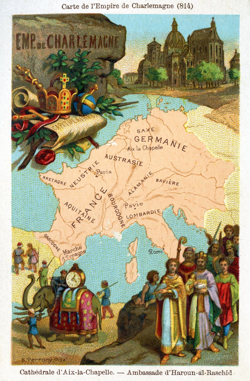 Mapa říše Karla Velikého, kolem roku 1890 od Bertrand Perrony