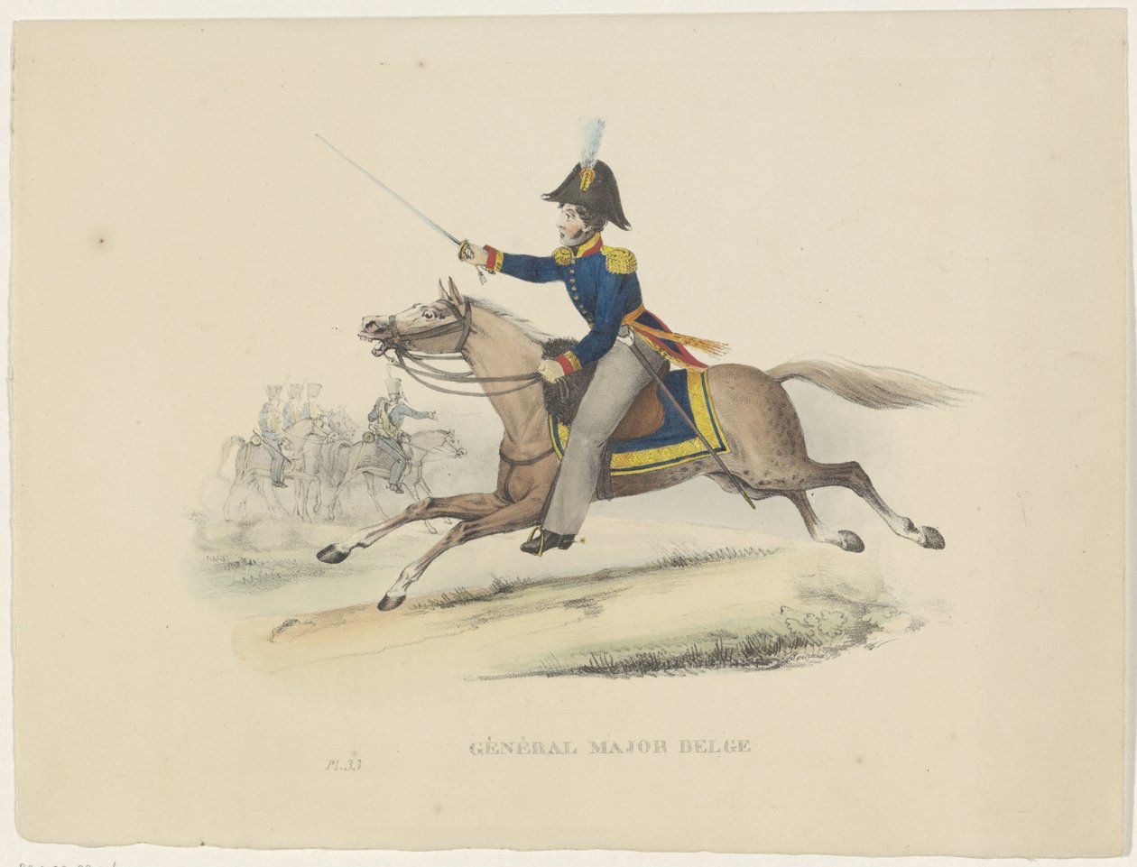 Belgický generálmajor, 1830 Belgický generálmajor (titul na předmětu) Belgické kostýmy: starověké a moderní, vojenské, civilní a náboženské, 1830 (název série) od Bertrand