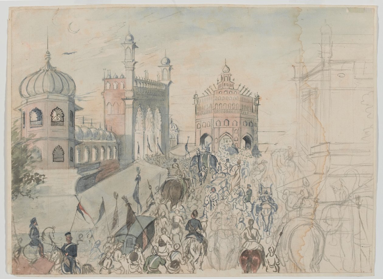 Britští vojáci v sikhském městě, pravděpodobně Allahabad od Bethune Donald Grant