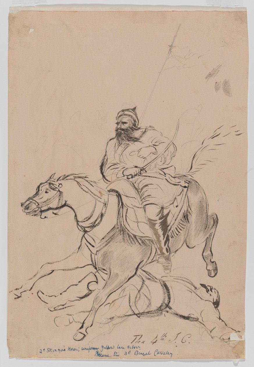 Čtvrtá nepravidelná kavalérie, kolem roku 1845 (akvarel) od Bethune Donald Grant