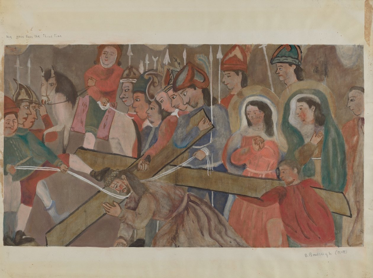 Křížová cesta č. 9: Ježíš padá potřetí, c. 1936. od Beulah Bradleigh