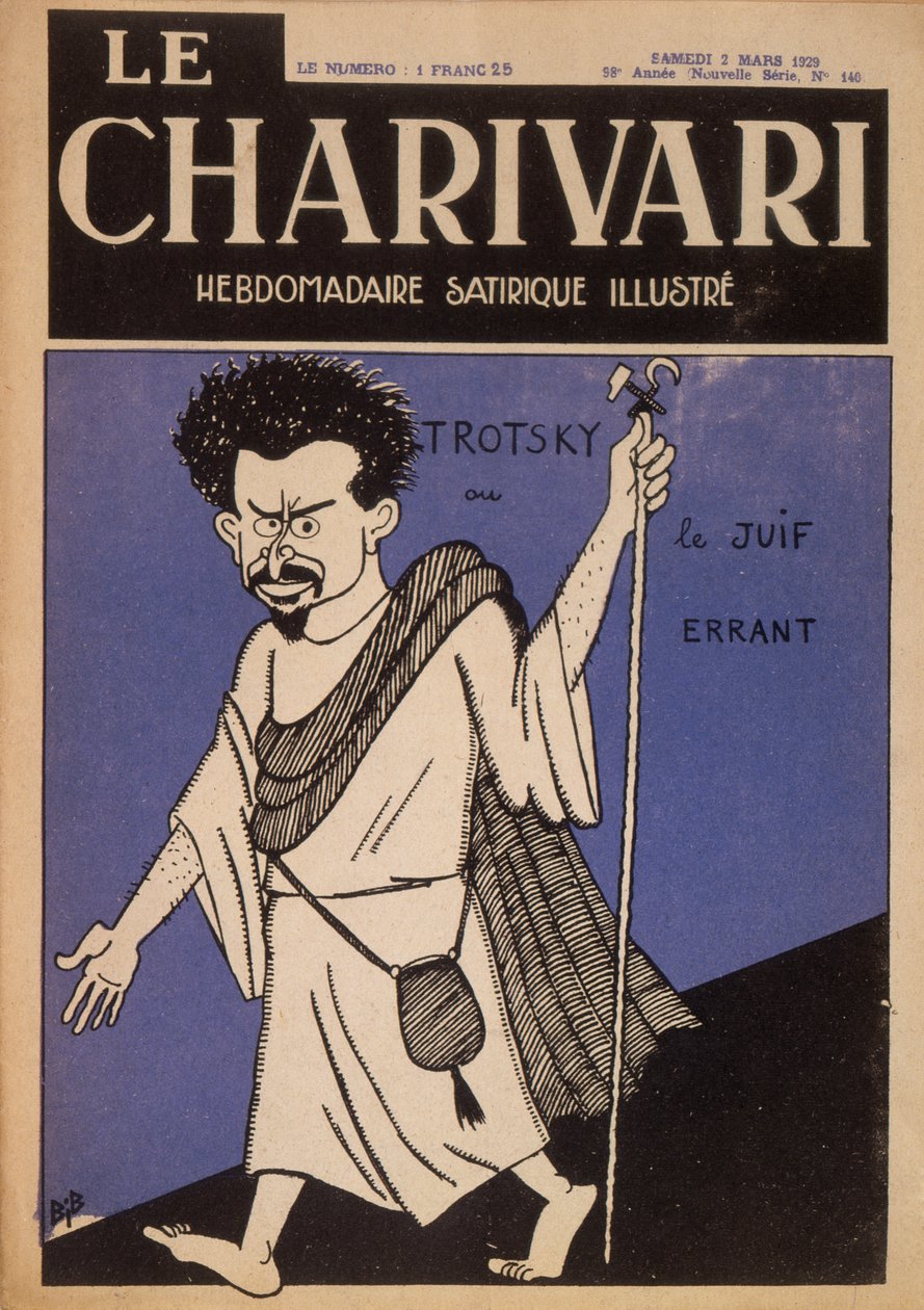 Karikatura Leona Trockého (1879-1940) jako putujícího Žida, přední strana časopisu 