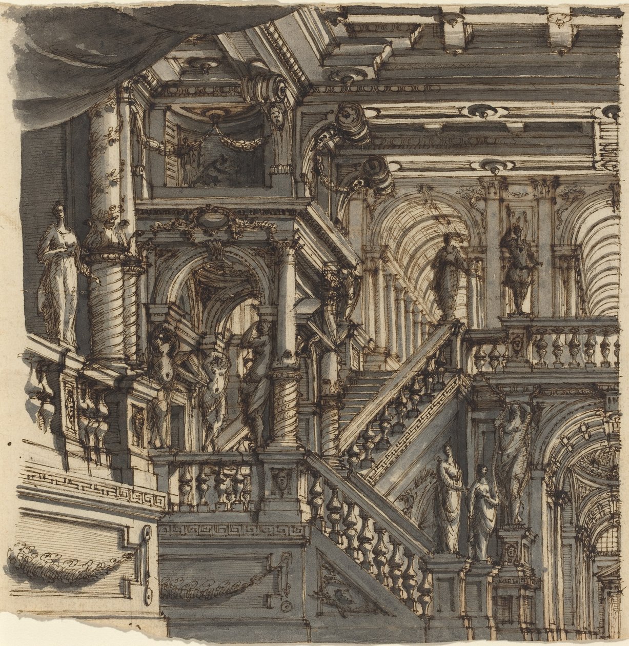 Propracované schodiště v paláci od Bibiena