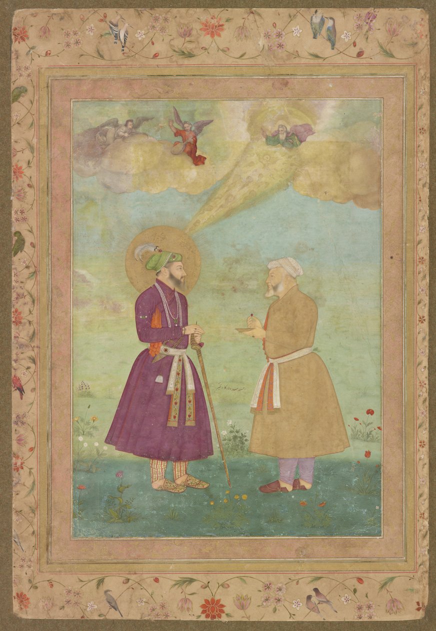 Shah Jahan s Asafem Khanem z pozdního alba Shah Jahan Album, samostatný rukopisný folio, kolem 1640 (neprůhledný akvarel, inkoust a zlato na papíře připevněné na kartonu) od Bichitr Bichitr
