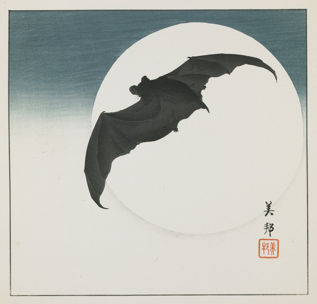 Bat and Moon, počátek 20. století od Biho Takashi or Takahashi (b. 1873. fl 1890 1930)