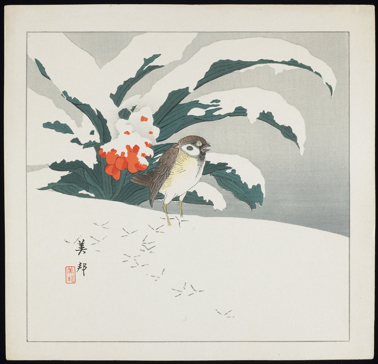 Pták ve sněhu, počátek 20. století od Biho Takashi or Takahashi (b. 1873. fl 1890 1930)