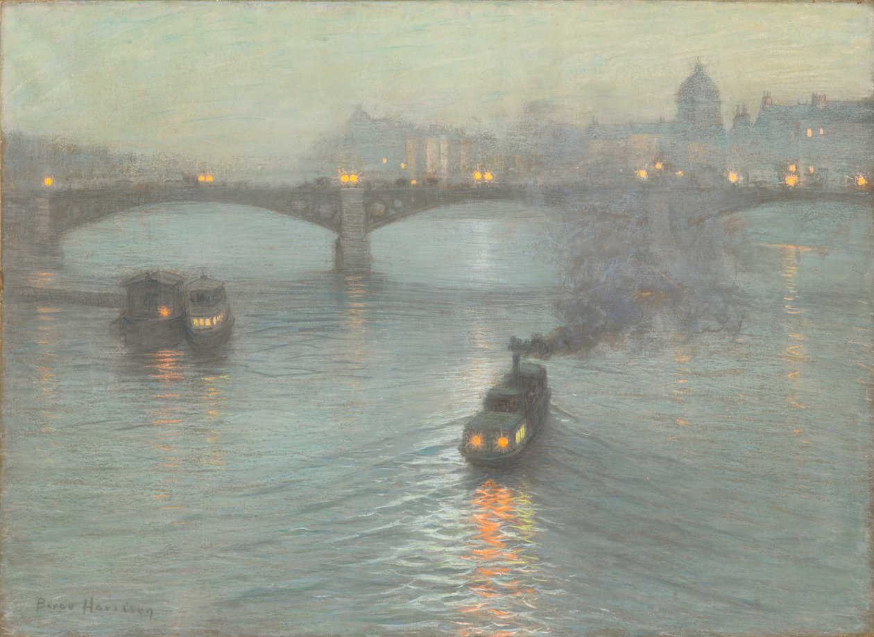 Večer na Seině, kolem roku 1888 (pastel na připraveném plátně) od Birge Harrison