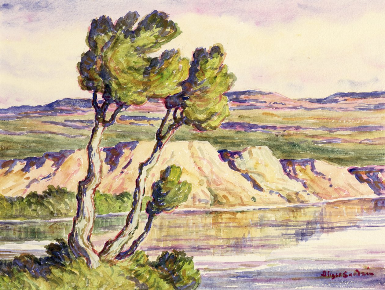 Kansas Creek (akvarel na papíře) od Birger Sandzen
