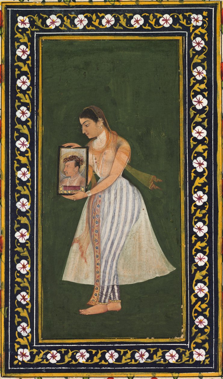 Nur Jahan, držící portrét císaře Jahangira, c. 1627. od Bishandas