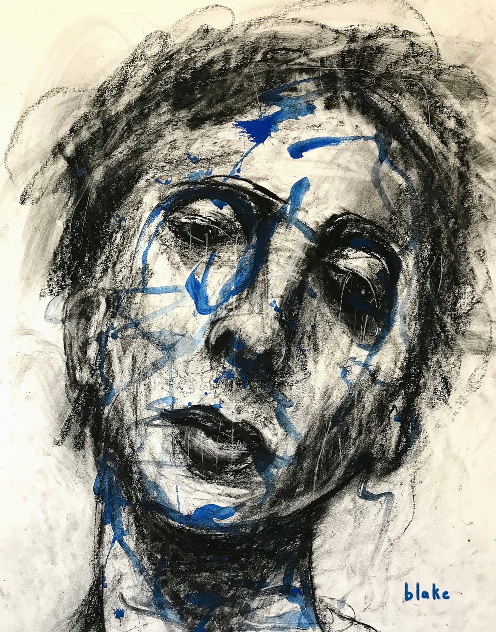 Feeling Blu’ Again, cca 2019 (uhl a barva na papíře) od Blake Munch