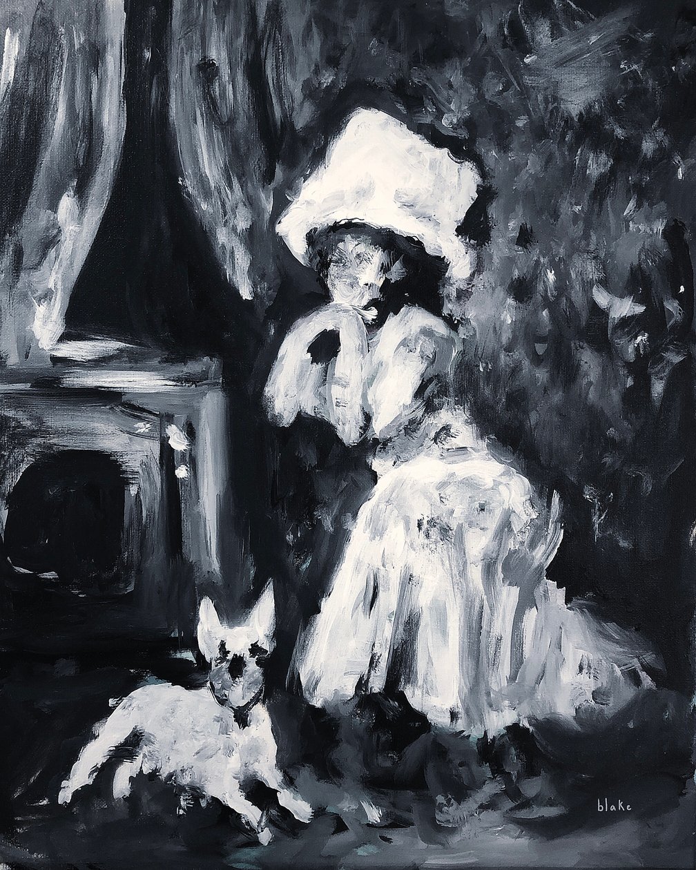 Lady And Dog Posing, cca 2019 (Akryl na plátně) od Blake Munch