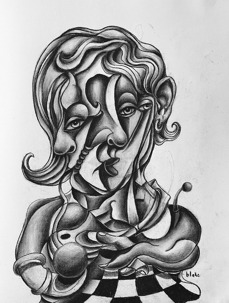 Picasso Reflecting, cca 2021 (uhlí na papíře) od Blake Munch