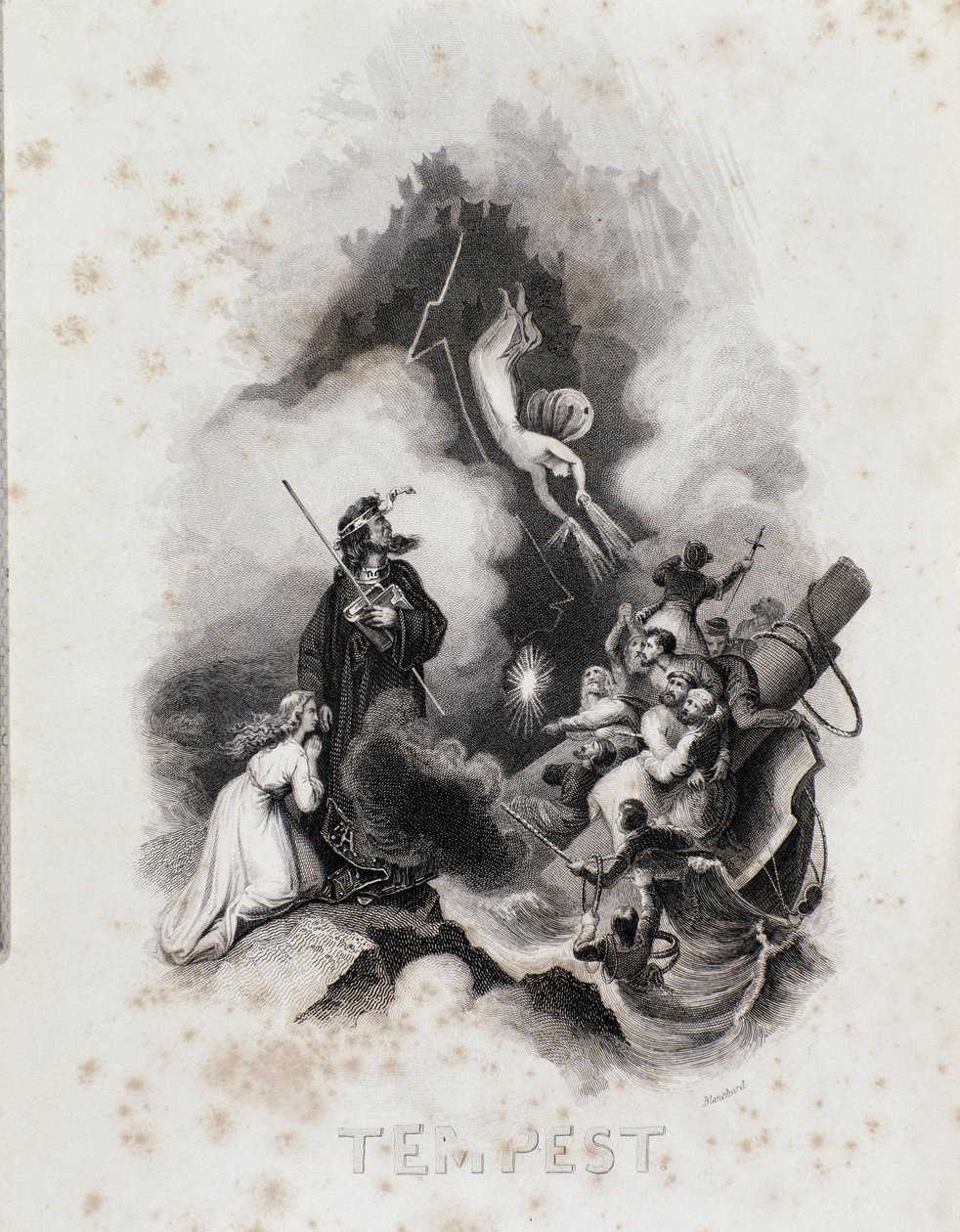 Blanchard rytina pro první dějství Williama Shakespeara Bouře (rytina od Blanchard Blanchard