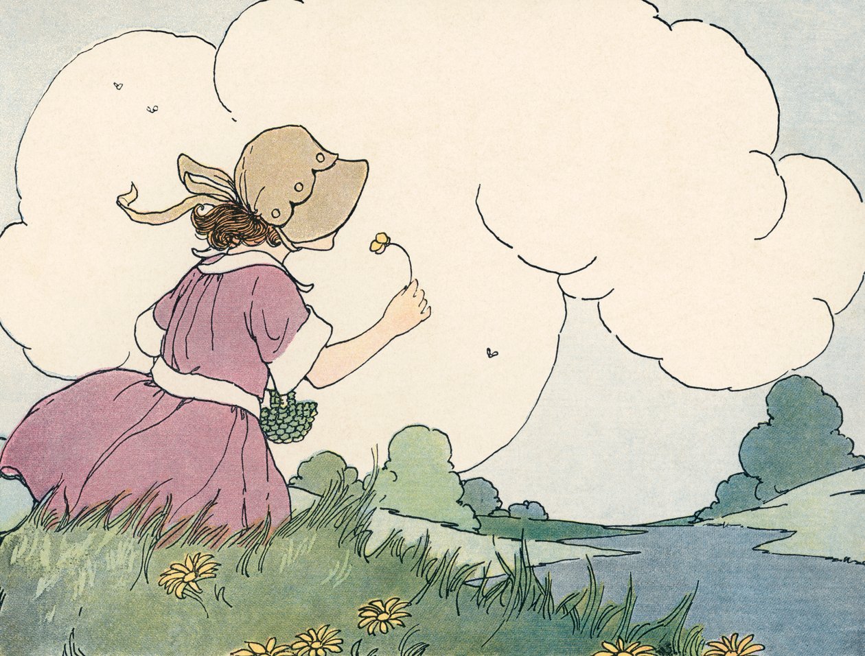 Mladá dívka vonící kvítí proti letní obloze od Blanche Fisher Wright
