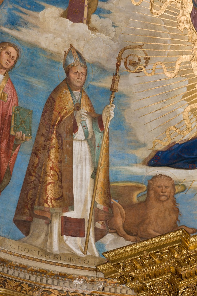 Apse, Catino Apse, Boccaccio Boccaccino, Pantokrator mezi svatými Marcellino, Imerio, Omobono, Petr Exorcista, Detail sv. od Boccaccio Boccaccino