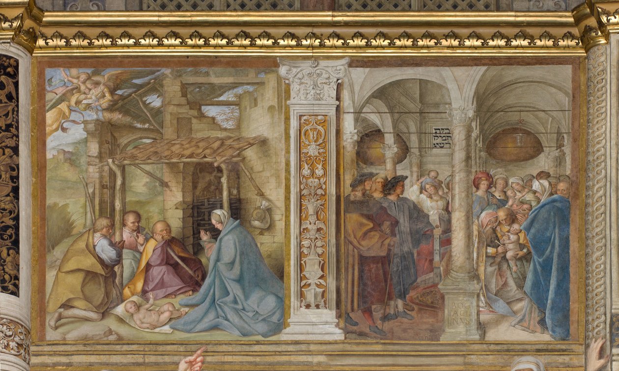 Central Aave, Fourth North Span, Klanění pastýřů, Obřízka, Boccaccio Boccaccino 1516-17 od Boccaccio Boccaccino