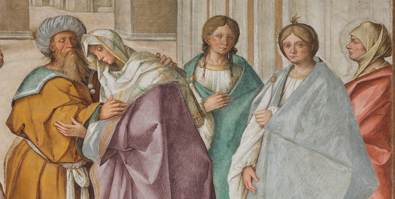 Střední loď, první severní rameno, Setkání svatého Joachima a svaté Anny u Porta Aurea, Boccaccio Boccaccino 1514-15, Detail od Boccaccio Boccaccino