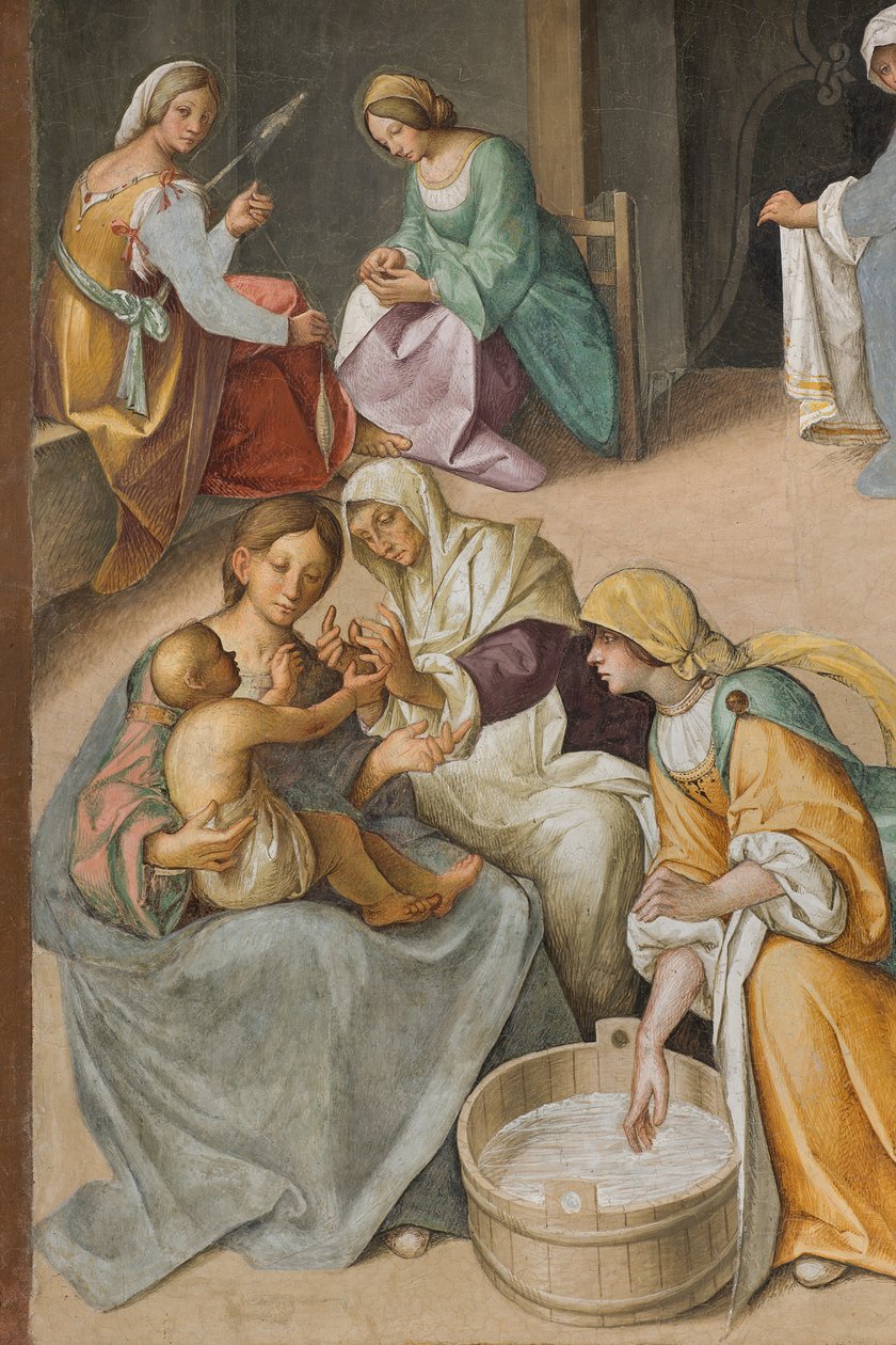 Central Nave, Second North Span, Birth of the Virgin, Boccaccio Boccaccino 1514-15, Detail od Boccaccio Boccaccino