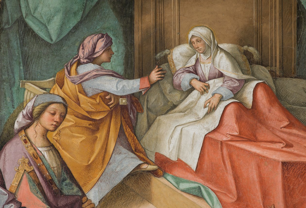 Central Nave, Second North Span, Birth of the Virgin, Boccaccio Boccaccino 1514-15, Detail od Boccaccio Boccaccino