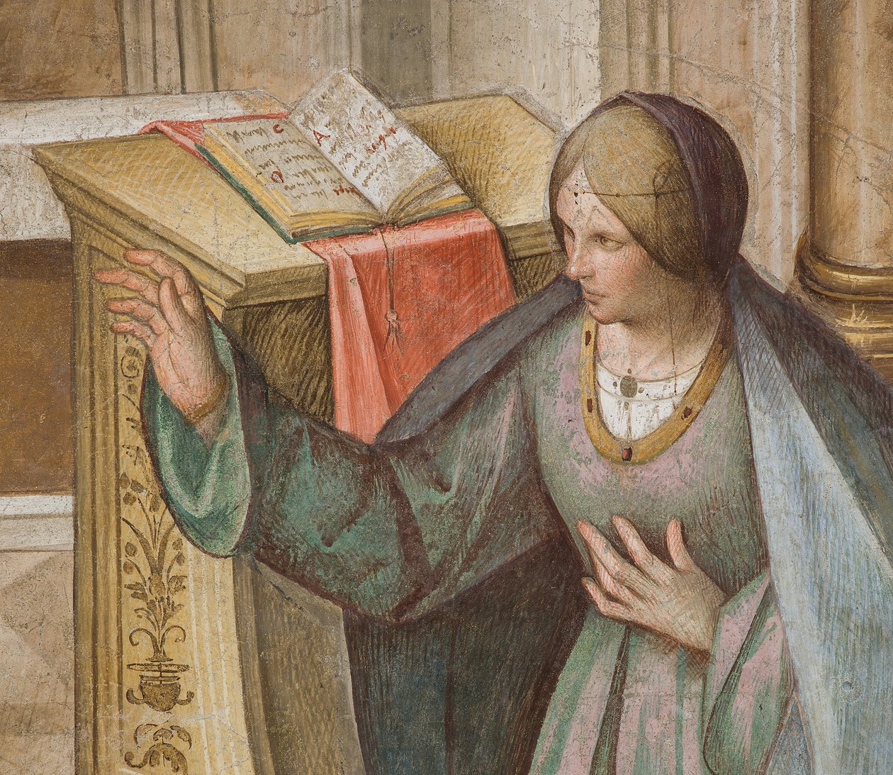 Centrální loď, Třetí severní pole, Zvěstování, Boccaccio Boccaccino 1516-17, Detail od Boccaccio Boccaccino