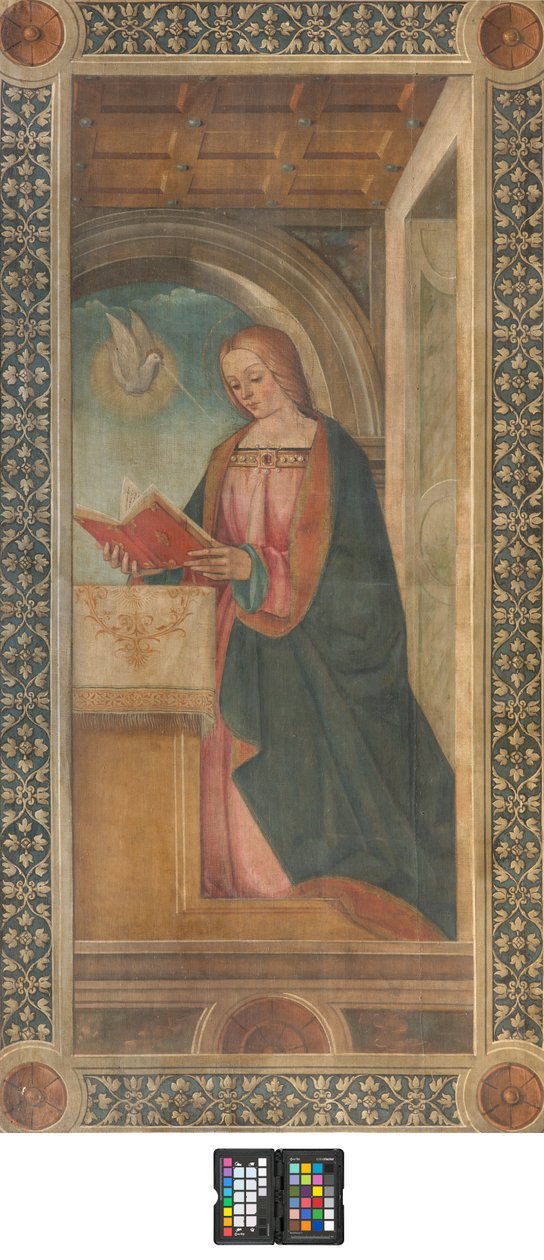 Kontofasáda jižní transept, Boccaccio Boccaccino, detail zvěstování Madony - počátek XVI. století, freska roztrhaná od Boccaccio Boccaccino
